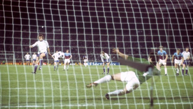 An action shot from the 1976 European Cup Winners' Cup final, which Anderlecht won 4-2 against West Ham United